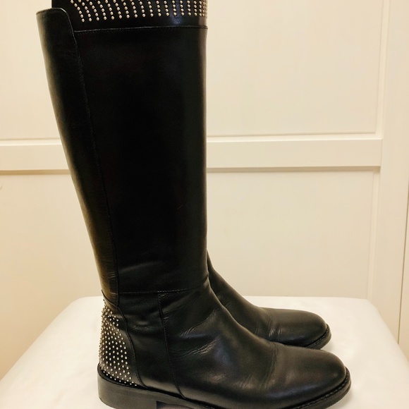 Italian Vera Gomma Studded Leather Tall Boots - Picture 5 of 9